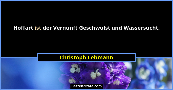 Hoffart ist der Vernunft Geschwulst und Wassersucht.... - Christoph Lehmann