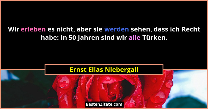 Wir erleben es nicht, aber sie werden sehen, dass ich Recht habe: In 50 Jahren sind wir alle Türken.... - Ernst Elias Niebergall