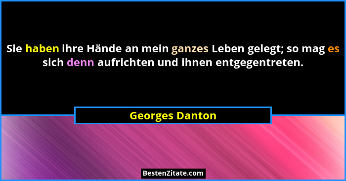 Sie haben ihre Hände an mein ganzes Leben gelegt; so mag es sich denn aufrichten und ihnen entgegentreten.... - Georges Danton