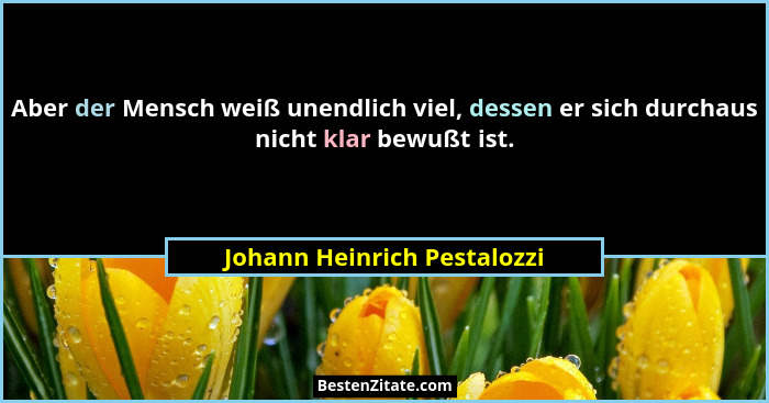 Aber der Mensch weiß unendlich viel, dessen er sich durchaus nicht klar bewußt ist.... - Johann Heinrich Pestalozzi