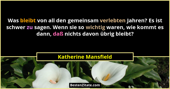 Was bleibt von all den gemeinsam verlebten Jahren? Es ist schwer zu sagen. Wenn sie so wichtig waren, wie kommt es dann, daß nic... - Katherine Mansfield