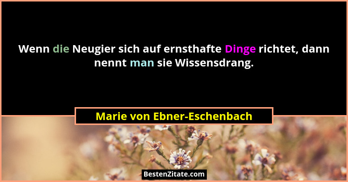 Wenn die Neugier sich auf ernsthafte Dinge richtet, dann nennt man sie Wissensdrang.... - Marie von Ebner-Eschenbach
