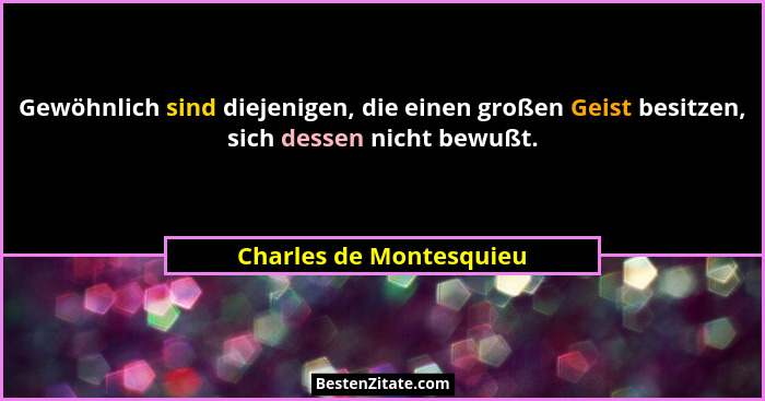 Gewöhnlich sind diejenigen, die einen großen Geist besitzen, sich dessen nicht bewußt.... - Charles de Montesquieu