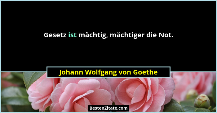 Gesetz ist mächtig, mächtiger die Not.... - Johann Wolfgang von Goethe