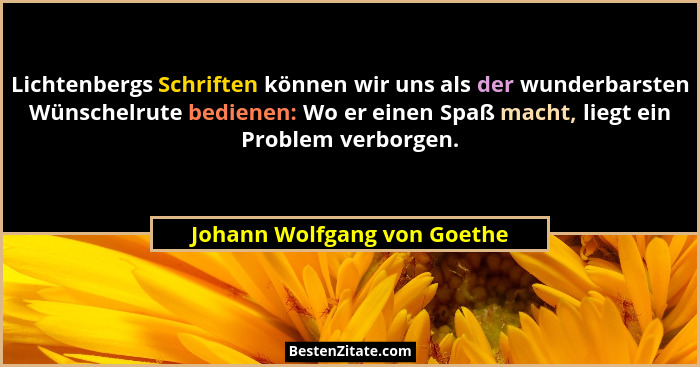 Lichtenbergs Schriften können wir uns als der wunderbarsten Wünschelrute bedienen: Wo er einen Spaß macht, liegt ein Prob... - Johann Wolfgang von Goethe