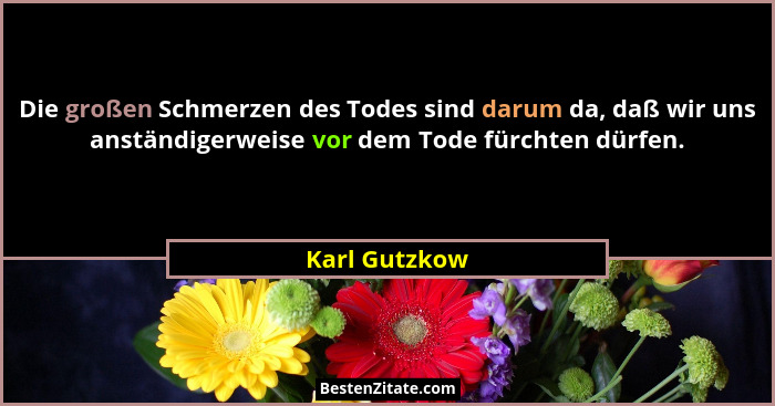 Die großen Schmerzen des Todes sind darum da, daß wir uns anständigerweise vor dem Tode fürchten dürfen.... - Karl Gutzkow