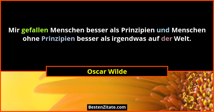 Mir gefallen Menschen besser als Prinzipien und Menschen ohne Prinzipien besser als irgendwas auf der Welt.... - Oscar Wilde