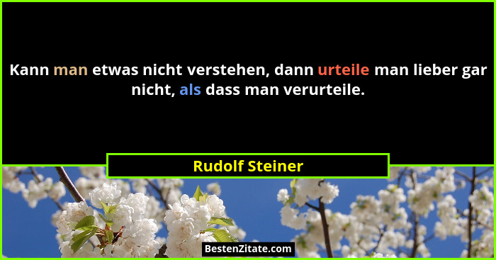 Kann man etwas nicht verstehen, dann urteile man lieber gar nicht, als dass man verurteile.... - Rudolf Steiner