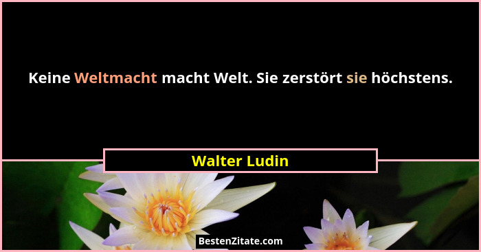 Keine Weltmacht macht Welt. Sie zerstört sie höchstens.... - Walter Ludin