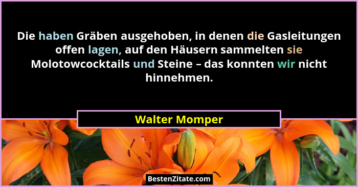 Die haben Gräben ausgehoben, in denen die Gasleitungen offen lagen, auf den Häusern sammelten sie Molotowcocktails und Steine – das ko... - Walter Momper
