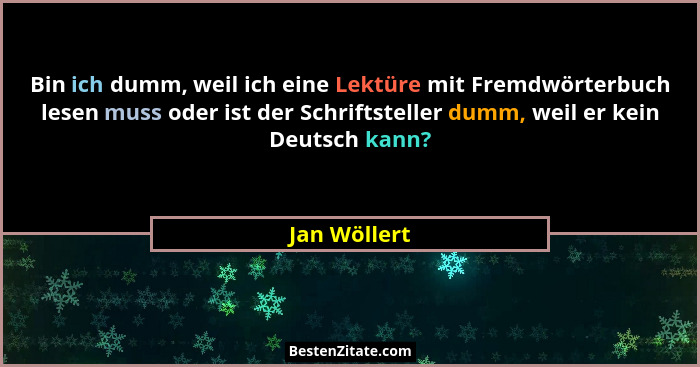 Bin ich dumm, weil ich eine Lektüre mit Fremdwörterbuch lesen muss oder ist der Schriftsteller dumm, weil er kein Deutsch kann?... - Jan Wöllert