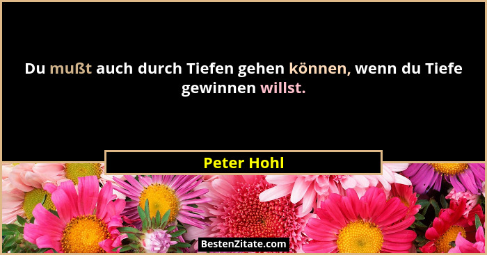 Du mußt auch durch Tiefen gehen können, wenn du Tiefe gewinnen willst.... - Peter Hohl