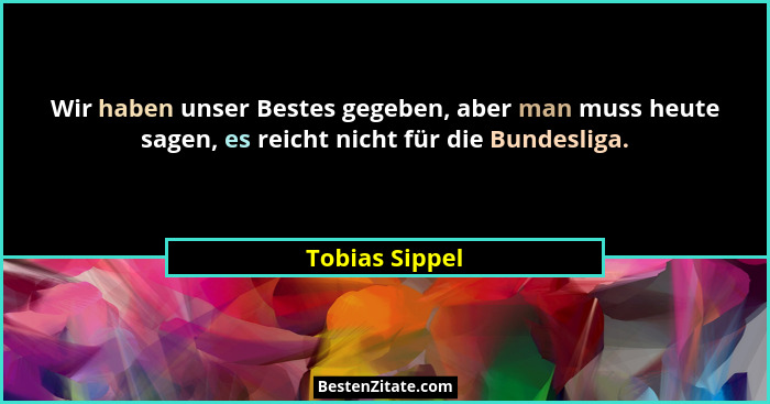 Wir haben unser Bestes gegeben, aber man muss heute sagen, es reicht nicht für die Bundesliga.... - Tobias Sippel