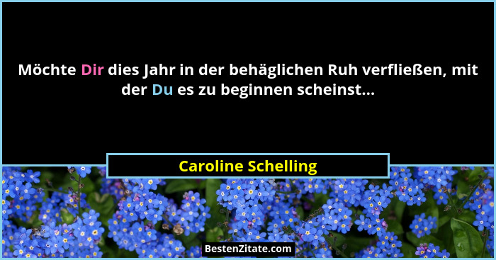 Möchte Dir dies Jahr in der behäglichen Ruh verfließen, mit der Du es zu beginnen scheinst...... - Caroline Schelling