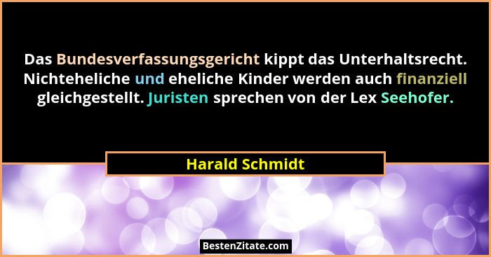 Das Bundesverfassungsgericht kippt das Unterhaltsrecht. Nichteheliche und eheliche Kinder werden auch finanziell gleichgestellt. Juri... - Harald Schmidt