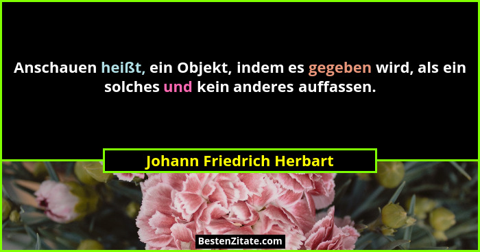 Anschauen heißt, ein Objekt, indem es gegeben wird, als ein solches und kein anderes auffassen.... - Johann Friedrich Herbart