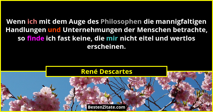 Wenn ich mit dem Auge des Philosophen die mannigfaltigen Handlungen und Unternehmungen der Menschen betrachte, so finde ich fast kein... - René Descartes