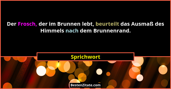 Der Frosch, der im Brunnen lebt, beurteilt das Ausmaß des Himmels nach dem Brunnenrand.... - Sprichwort
