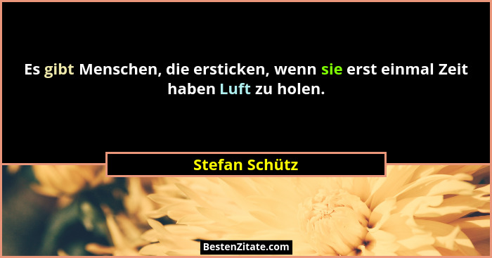 Es gibt Menschen, die ersticken, wenn sie erst einmal Zeit haben Luft zu holen.... - Stefan Schütz