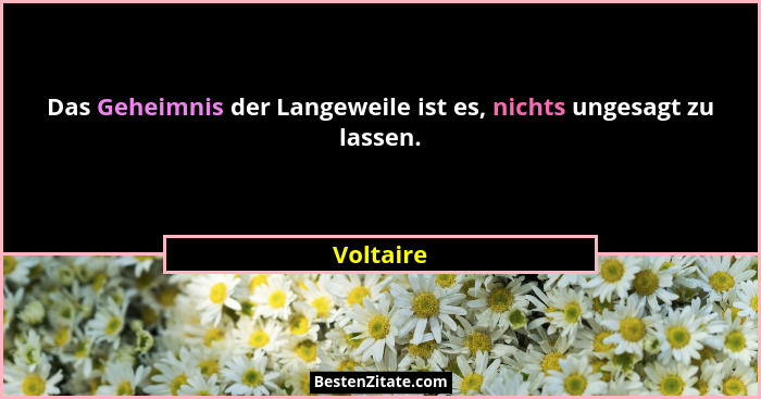 Das Geheimnis der Langeweile ist es, nichts ungesagt zu lassen.... - Voltaire