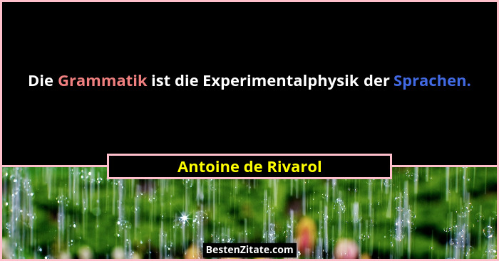 Die Grammatik ist die Experimentalphysik der Sprachen.... - Antoine de Rivarol
