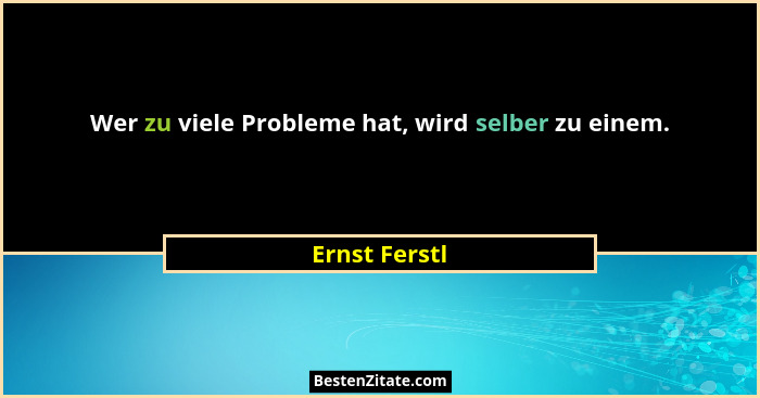 Wer zu viele Probleme hat, wird selber zu einem.... - Ernst Ferstl