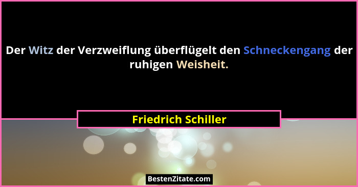 Der Witz der Verzweiflung überflügelt den Schneckengang der ruhigen Weisheit.... - Friedrich Schiller
