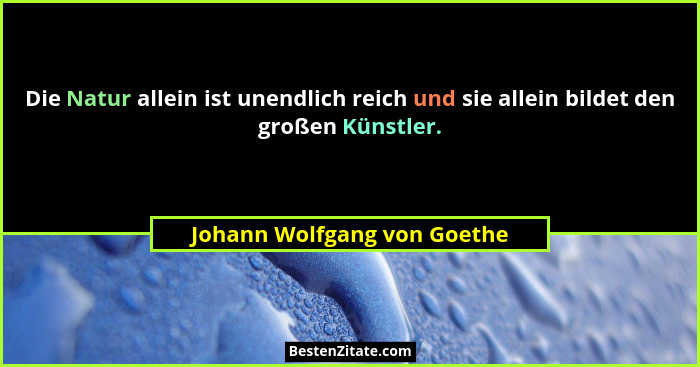 Die Natur allein ist unendlich reich und sie allein bildet den großen Künstler.... - Johann Wolfgang von Goethe