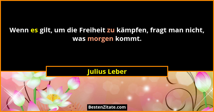 Wenn es gilt, um die Freiheit zu kämpfen, fragt man nicht, was morgen kommt.... - Julius Leber
