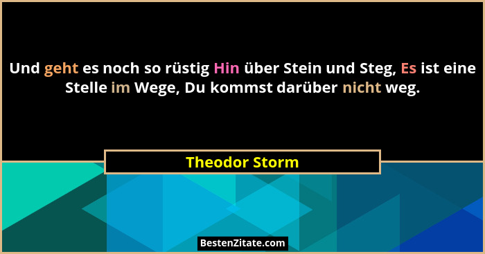 Und geht es noch so rüstig Hin über Stein und Steg, Es ist eine Stelle im Wege, Du kommst darüber nicht weg.... - Theodor Storm