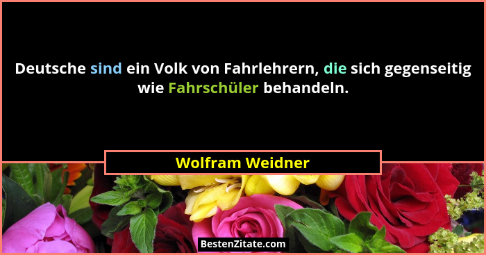 Deutsche sind ein Volk von Fahrlehrern, die sich gegenseitig wie Fahrschüler behandeln.... - Wolfram Weidner
