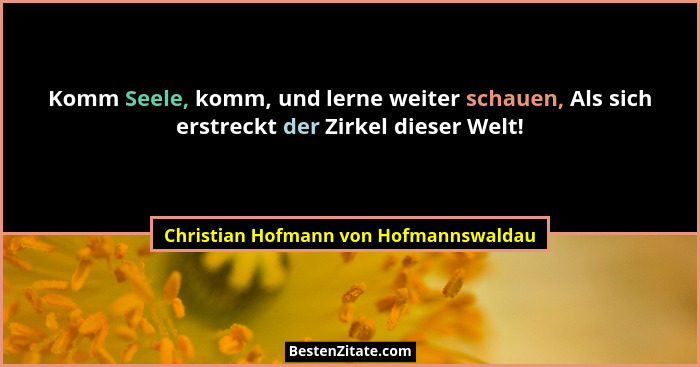 Komm Seele, komm, und lerne weiter schauen, Als sich erstreckt der Zirkel dieser Welt!... - Christian Hofmann von Hofmannswaldau