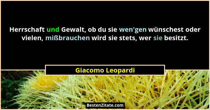 Herrschaft und Gewalt, ob du sie wen'gen wünschest oder vielen, mißbrauchen wird sie stets, wer sie besitzt.... - Giacomo Leopardi
