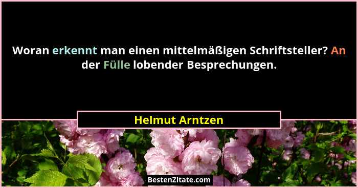Woran erkennt man einen mittelmäßigen Schriftsteller? An der Fülle lobender Besprechungen.... - Helmut Arntzen
