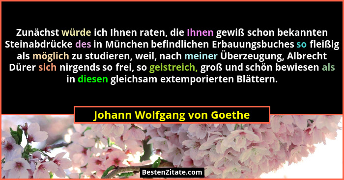 Zunächst würde ich Ihnen raten, die Ihnen gewiß schon bekannten Steinabdrücke des in München befindlichen Erbauungsbuches... - Johann Wolfgang von Goethe