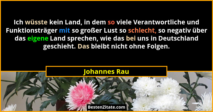 Ich wüsste kein Land, in dem so viele Verantwortliche und Funktionsträger mit so großer Lust so schlecht, so negativ über das eigene La... - Johannes Rau