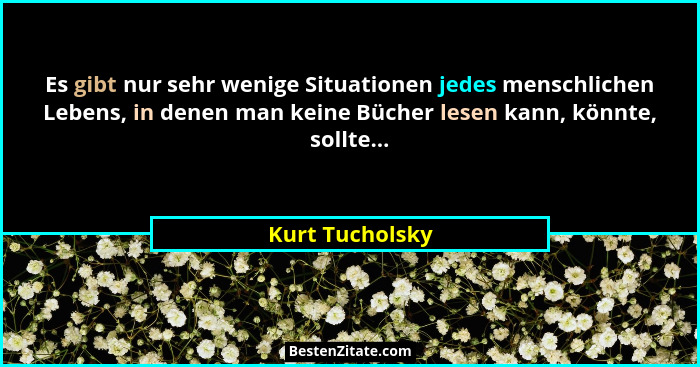 Es gibt nur sehr wenige Situationen jedes menschlichen Lebens, in denen man keine Bücher lesen kann, könnte, sollte...... - Kurt Tucholsky