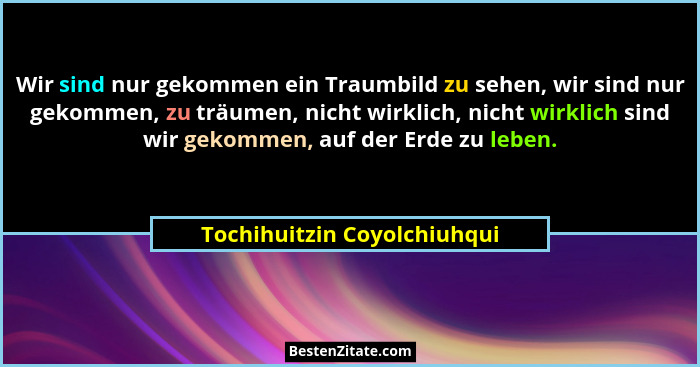 Wir sind nur gekommen ein Traumbild zu sehen, wir sind nur gekommen, zu träumen, nicht wirklich, nicht wirklich sind wir... - Tochihuitzin Coyolchiuhqui