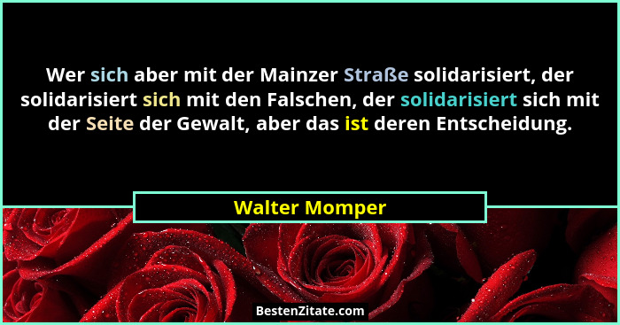 Wer sich aber mit der Mainzer Straße solidarisiert, der solidarisiert sich mit den Falschen, der solidarisiert sich mit der Seite der... - Walter Momper