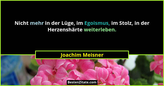 Nicht mehr in der Lüge, im Egoismus, im Stolz, in der Herzenshärte weiterleben.... - Joachim Meisner