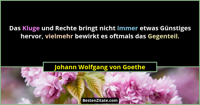 Das Kluge und Rechte bringt nicht immer etwas Günstiges hervor, vielmehr bewirkt es oftmals das Gegenteil.... - Johann Wolfgang von Goethe