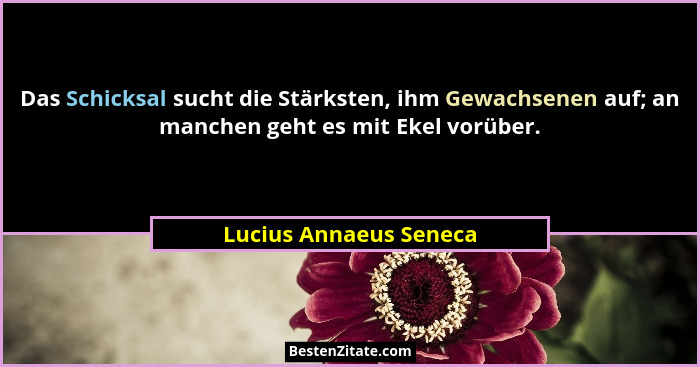 Das Schicksal sucht die Stärksten, ihm Gewachsenen auf; an manchen geht es mit Ekel vorüber.... - Lucius Annaeus Seneca