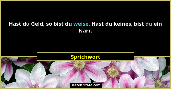 Hast du Geld, so bist du weise. Hast du keines, bist du ein Narr.... - Sprichwort