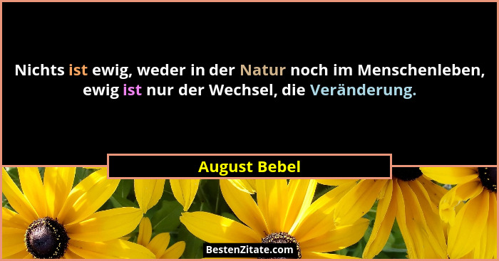 Nichts ist ewig, weder in der Natur noch im Menschenleben, ewig ist nur der Wechsel, die Veränderung.... - August Bebel
