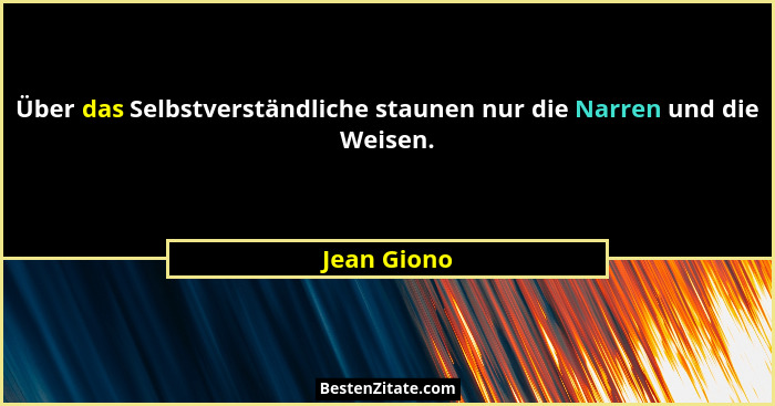 Über das Selbstverständliche staunen nur die Narren und die Weisen.... - Jean Giono