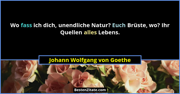 Wo fass ich dich, unendliche Natur? Euch Brüste, wo? Ihr Quellen alles Lebens.... - Johann Wolfgang von Goethe