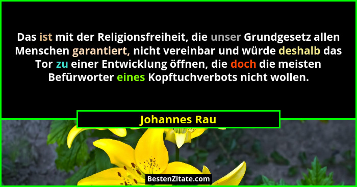 Das ist mit der Religionsfreiheit, die unser Grundgesetz allen Menschen garantiert, nicht vereinbar und würde deshalb das Tor zu einer... - Johannes Rau