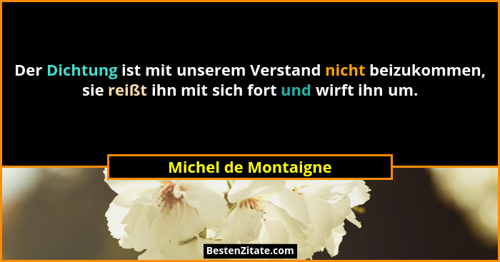 Der Dichtung ist mit unserem Verstand nicht beizukommen, sie reißt ihn mit sich fort und wirft ihn um.... - Michel de Montaigne