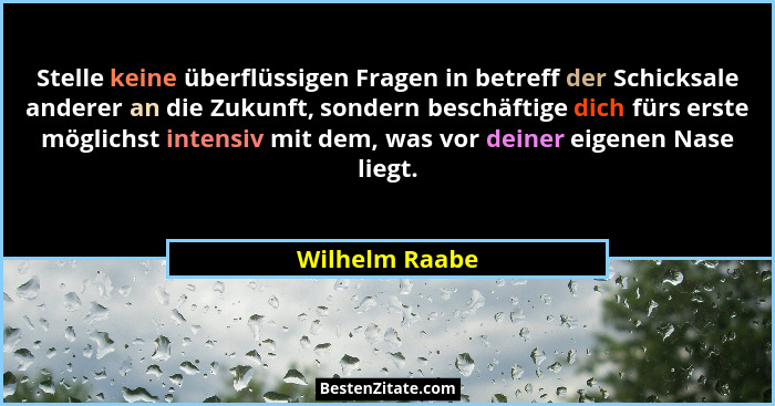 Stelle keine überflüssigen Fragen in betreff der Schicksale anderer an die Zukunft, sondern beschäftige dich fürs erste möglichst inte... - Wilhelm Raabe