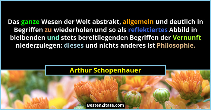 Das ganze Wesen der Welt abstrakt, allgemein und deutlich in Begriffen zu wiederholen und so als reflektiertes Abbild in bleiben... - Arthur Schopenhauer